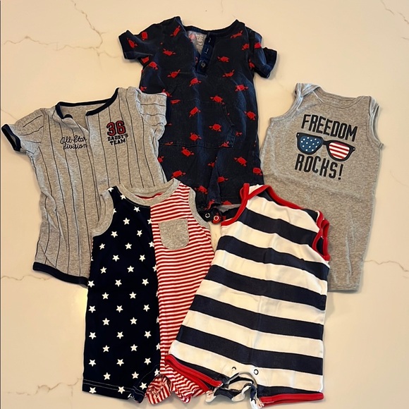 Summertime Baby Romper Set - Stars, Stripes, and Crabs - Picture 1 of 1